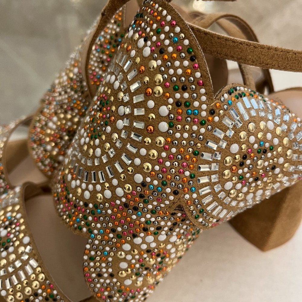 NEW Size 8 Venus Embellished Block Heels Beaded Ankle Strap Boho Chic Sandals